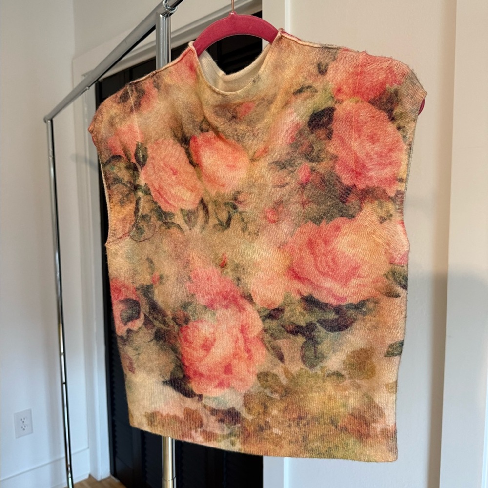 Anthropologie Floral Sleeveless Blouse - Pink and Green